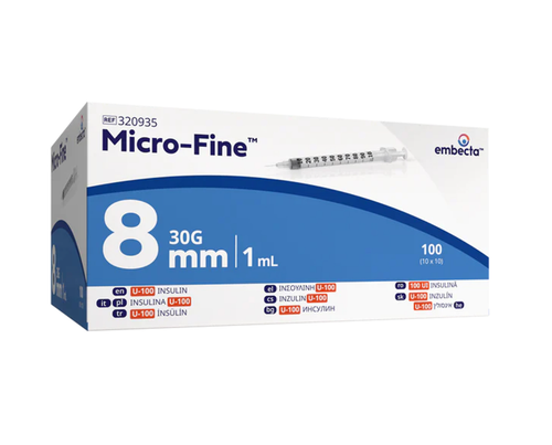 Micro–Fine™+ Insulin Syringes 1 ml (30 G x 8 mm) (Pack of 100)