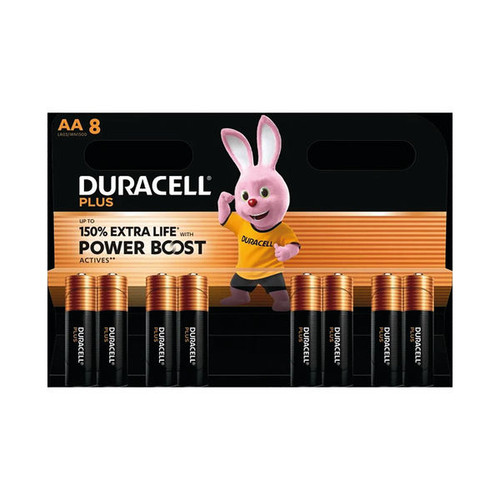 Duracell Plus AA Battery Alkaline 150% Extra Life Power Boost (Pack of 8) 5015223+
