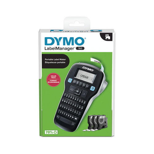 Dymo LabelManager 160 Label Maker Starter Kit with 3 Rolls D1 Label Tape 2181011