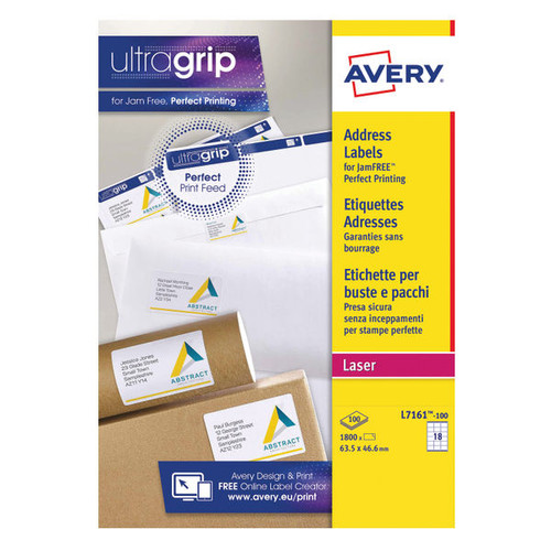 Avery Ultragrip Laser Label 63.5x46.6mm White (Pack of 1800) L7161-100