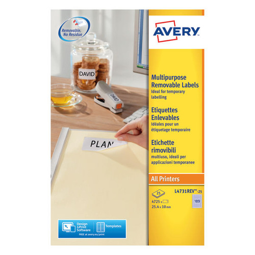 Avery Laser Mini Labels 25.4x10mm 189 per sheet White (Pack of 4725) L4731REV-25