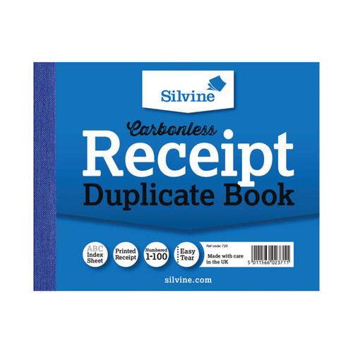 Silvine Carbonless Duplicate Receipt Book 102x127mm (12 Pack) 720-T