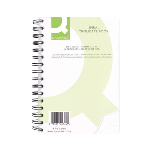 Q-Connect Feint Ruled Wirebound Triplicate Book 210x127mm KF01344
