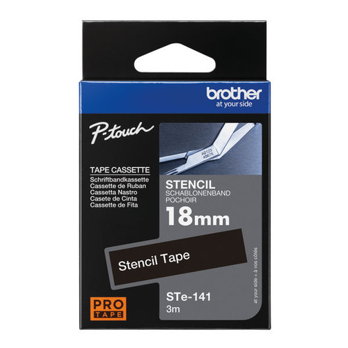 Brother P-Touch Stencil Tape Cassette 18mm x 3m Black on White Tape STE-141