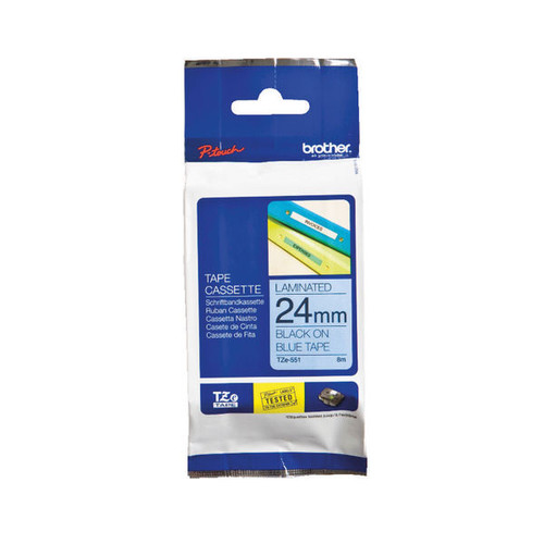 Brother P-Touch TZe Lam Tape Cassette 24mm x 8m Black on Blue Tape TZE551