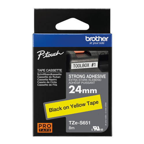 Brother P-Touch TZe Lam Tape Cassette 24mm x 8m Black on Yellow Tape TZES651