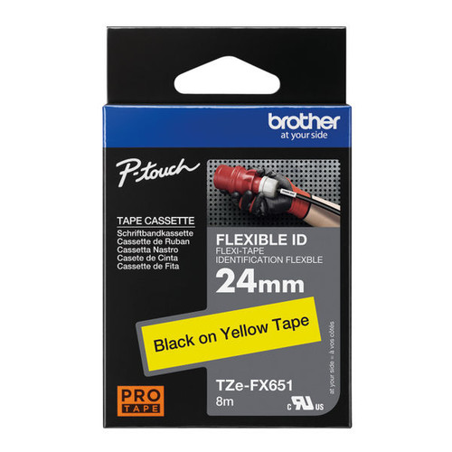 Brother P-Touch TZe Tape Cassette 24mm x 8m Black on Yellow Flexible ID Labelling Tape TZEFX651