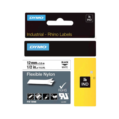 Dymo 18488 Rhino Nylon Tape  12mm x 3.5m Black on White S0718100
