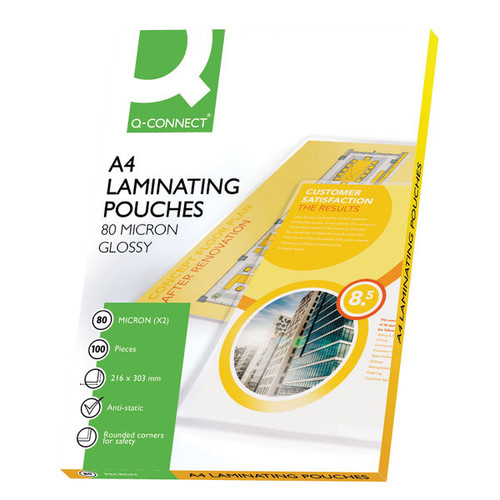 Q-Connect A4 Laminating Pouch 80 Micron Each Side 160 Micron in Total (Pack of 100) KF04114