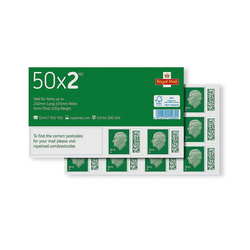 Royal Mail Second Class Postage Stamp Sheet (Pack of 50) BBS2