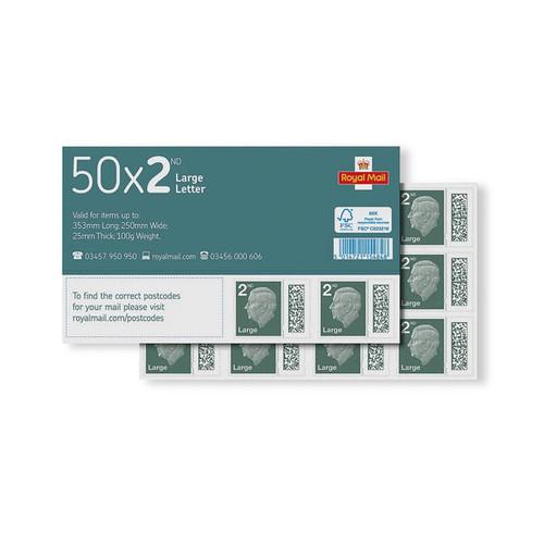 Royal Mail Second Class Large Postage Stamp Sheet (Pack of 50) BBSL2