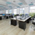 Straight glazed desktop screen 1000mm x 380mm - polar white with black aluminium frame