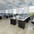 Straight glazed desktop screen 1800mm x 380mm - polar white with black aluminium frame