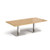 Brescia rectangular coffee table with flat square brushed steel bases 1600mm x 800mm - oak