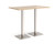 Brescia rectangular poseur table with flat square brushed steel bases 1400mm x 800mm - Kendal oak