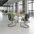 Monza circular dining table 800mm in white with central circular cutout and Ion power module in black