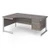 Contract 25 left hand ergonomic desk with 2 drawer pedestal and white cantilever leg 1800mm - grey oak top