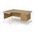 Contract 25 left hand ergonomic desk with 3 drawer pedestal and white cantilever leg 1600mm - oak top