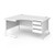 Contract 25 left hand ergonomic desk with 3 drawer pedestal and white cantilever leg 1600mm - white top