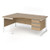 Contract 25 left hand ergonomic desk with 3 drawer pedestal and white cantilever leg 1800mm - kendal oak top