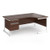 Contract 25 right hand ergonomic desk with 2 drawer pedestal and white cantilever leg 1800mm - walnut top