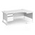 Contract 25 right hand ergonomic desk with 2 drawer pedestal and white cantilever leg 1800mm - white top