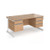 Contract 25 straight desk with 2 and 3 drawer pedestals and white cantilever leg 1600mm x 800mm - beech top