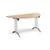 Semi circular folding leg table with chrome legs and curved foot rails 1600mm x 800mm - beech