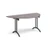 Semi circular folding leg table with black legs and curved foot rails 1600mm x 800mm - grey oak