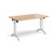 Rectangular folding leg table with silver legs and curved foot rails 1400mm x 800mm - beech