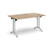 Rectangular folding leg table with silver legs and curved foot rails 1400mm x 800mm - Kendal Oak
