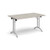 Rectangular folding leg table with silver legs and curved foot rails 1400mm x 800mm - Light Grey