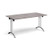 Rectangular folding leg table with chrome legs and curved foot rails 1600mm x 800mm - grey oak