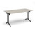 Rectangular folding leg table with black legs and curved foot rails 1600mm x 800mm - Light Grey