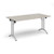 Rectangular folding leg table with silver legs and curved foot rails 1600mm x 800mm - Light Grey