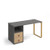 Cairo straight desk 1400mm x 600mm with sleigh frame leg and support pedestal with drawers - brass frame, grey finish with oak drawers