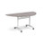 Semi circular deluxe flip top meeting table with white frame 1600mm x 800mm - grey oak