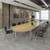 Rectangular white radial leg meeting table 1200mm x 800mm - Kendal oak