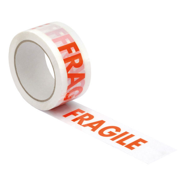 5 Star Printed Tape Fragile Polypropylene Red Text on White 48mmx66m (Pack of 6) 922382