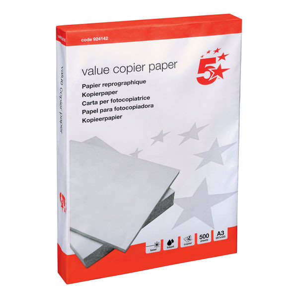 5 Star A3 White Copier Paper Ecolabel Multifunctional 80gsm Ream-Wrapped (Pack of 500) 924142