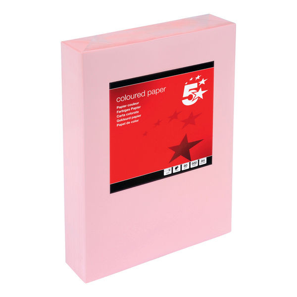 5 Star A4 Coloured Copier Paper Multifunctional 80gsm Light Pink Ream-Wrapped (Pack of 500) 297633
