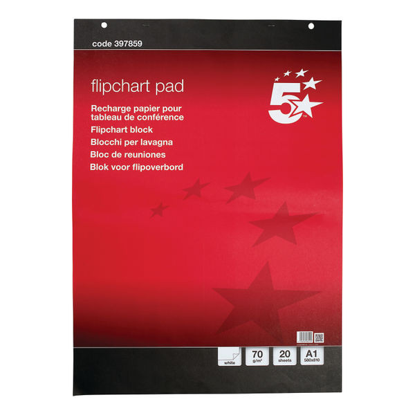 5 Star Meeting Flipchart Pad Perforated 20 Sheets A1 (Pack of 5) 397859