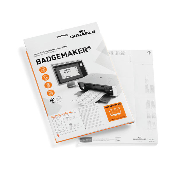 Durable Badgemaker Insert Sheets 52x100mm (Pack of 40) 1458/02