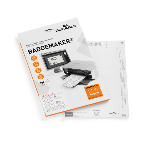 Durable Badgemaker Insert Sheets 40x75mm (Pack of 240) 1453/02