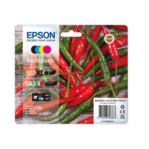 Epson 503XL/503 Chillies Ink Cartridge High Yield CMYK Multipack C13T09R94010