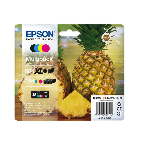Epson 604XL/604 Pineapple Ink Cartridge High Yield CMYK Multipack C13T10H94010