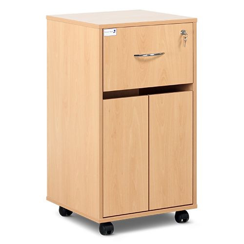 Bedside Cabinet - Single Upper Drawer, Lower Cupboard with Double Doors & Adjustable Shelf, Beech  485 x 485 x 905mm