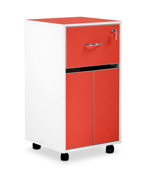 Bedside Cabinet - Single Upper Drawer, Personal Drawer & Lower Cupboard with Double Doors, Blue  485 x 485 x 905mm