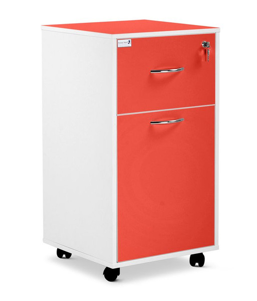 Single Upper Drawer, Lower Drawer with Recessed Shelf, Flame Red  485 x 485 x 905mm