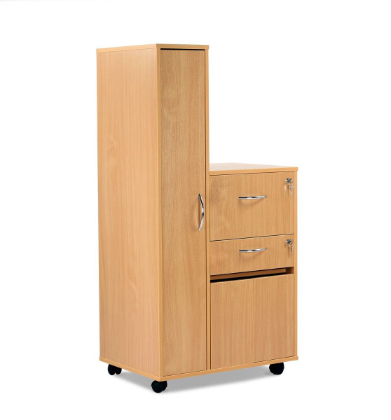 Single Upper Drawer, Personal Drawer & Lower Cupboard with Double Doors, Right Hand Opening, Beech  718 x 489 x 1420mm